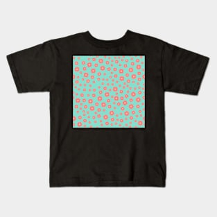 Pink Flowers on Green Background Kids T-Shirt